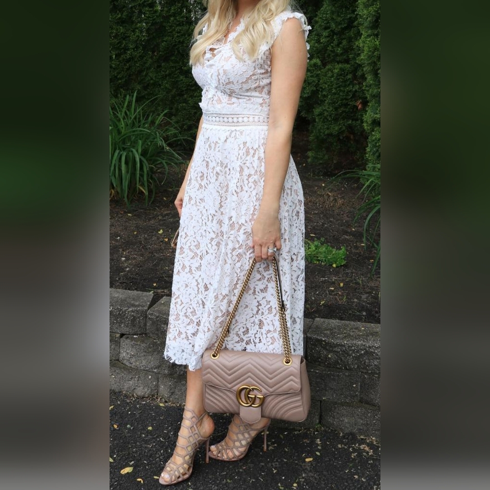 TRUE DECADENCE IVORY LACE LAYERED BEIGE FRILLS RUFFLES MIDI DRESS SZ.6  UK 10